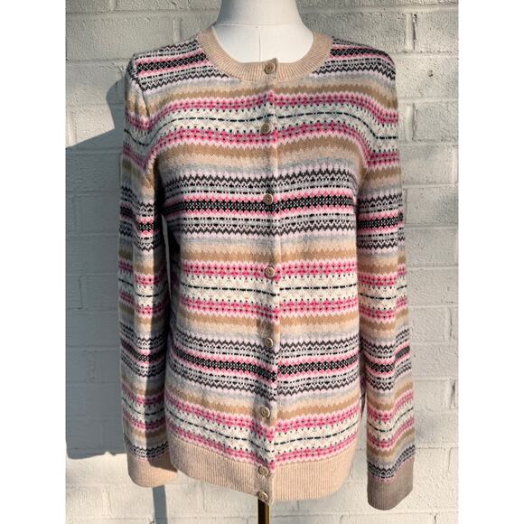 Talbots Fair Isle Cardigan Sweater M Button Up Pink Preppy Nordic Spring - Picture 2 of 9